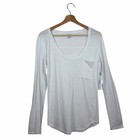 Three Dots Scoop Neck Pocket Tee Sz Small White Slub Jersey Knit Long Sleeve Top