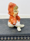 Vtg Christmas Pixie Elf Kneehugger Ceramic Figurine Red Surprised Face Japan
