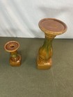 Pair Glossy Decorative Ceramic Candlestick Holders Brown Green For Taper Candles
