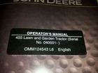 New John Deere 455 Operators Manual With Diesel Engine