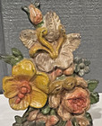 Antique  Hubley Cast Iron Doorstop Mixed Buquet Flowers Floral  Haind Painted