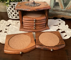 Vintage Wooden Cork Coasters  7  Mid Century Brass Modern Set Storage Box Holder
