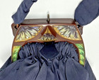 Antique 1920s French Carved Celluloid Purse Art Nouveau Silk Embroidered Handbag