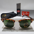 Ray-ban Rb3016 Clubmaster Sunglasses Tortoise Shell Frame Glass Green Lens 51 Mm