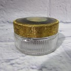 Vintage Glass Vanity Powder Jar Gold Tone Portrait Lady Lid Dresser Box