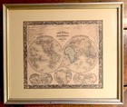 Antique Map From Book  1830-60  The World In Hemispheres  Professionally Framed