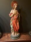 Big 22 4 Inches Antique Circa 1880 s Handpainted Jesus Gold Sacred Heart  Statue