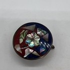 Pair Of Mexican Alpaca Silver Abalone Topped Hinged Lid Pill Boxes