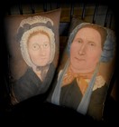 Primitive Antique Lady With Blue Bonnet Painting Portrait Pillow Colonial Early