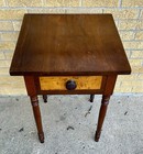 Antique Gorgeous Solid Walnut   Curly Maple One Drawer Stand Hand Turned Legs