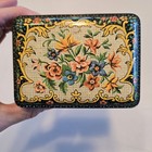 Vintage Daher Metal Hinged Decorative Tin Faux Needlepoint Floral Design England