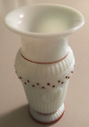 Antique French White Opaline Glass Ribbed Urn Shape Vase With Ring Handles