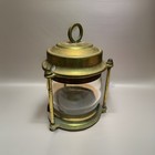 Vintage Nautical Brass Mustard Pot     Ship Lantern Style     Clear Glass Insert