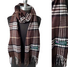 Men  Womens Winter Warm Scotland Made 100  Cashmere Scarf Plaid Dark Brown  f07