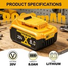 2pack Lithium Battery For Dewalt Max Xr 8 0ah 20v Dcb200 Dcb206 Dcb201 Dcb203