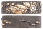 Antique Japanese Set Fuchi Kashira Soft Metal Gold Flowers Gold Bundle Koshirae