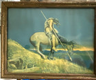 Framed Western Americana Art Print Native American With Spear horse  Wall Art