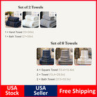 2 8 Piece Bath Towel Set 100  Cotton 600gsm Absorbent Bathroom Towel Set Blue