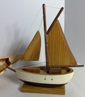 Vtg Model Pond Boat Sloop Wooden Canoe Sailboat Nautical Lot Of 2