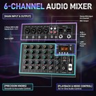 6 Channel Professional Audio Mixer Console - Usb  Bluetooth  48v Phantom Power