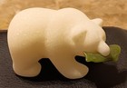 Vtg Art Carved White Marble Bear With Green Jade Fish In Mouth Figurine