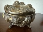 Antique Art Nouveau Jewelry Casket Gilded Footed Trinket Box Hops And Leaf Motif