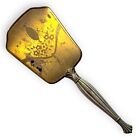 Vintage Gold And Silver Tone Vanity Hand Mirror     Floral Art Deco 13 5 