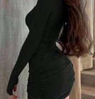 Women   s Black  Long Sleeve With Cuff  Mini Body Con Dress Xs