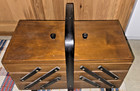 Wood Sewing Box Accordion 3 Tier Fold Out Chest Mid Century Modern Vtg