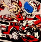 Hot Rod Sticker    ren And Stimpy Crazy Fire Truck    3 3 4    X 3   glossy