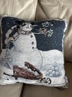 Vintage Sandi Gore Evans Come All Ye Faithful Snowman Tapestry Pillow 16in