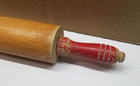 Vtg Rolling Pin Wooden Red Handles Shabby Chic Farmhouse Style Baking Christmas