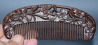 Chinese Antique Rosewood Wood Hand Carved Flower Pattern Comb Statue Wooden Art