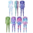 Womens Rompers Bodycon Jumpsuit Back Zipper Fish Scale Print Unitard Bodysuit