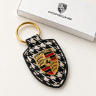 New Porsche Pepita Crest Key Ring Fob Key Chain Wap0504060swpp Black   White