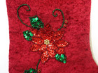 Dan Dee Red Velour Christmas Stocking Poinsettia Sequins Beaded Green Gold 18 