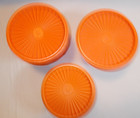 Vintage Orange Tupperware Canisters Set Of 3 - 809   811 Very Nice