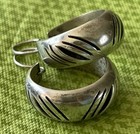 Vintage Taxco Td 55 Mexico 925 Sterling Silver Cut Out Striped Hoop Earrings