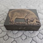Antique Vintage Letterpress Printing Press Wood   Metal Block Hog Stamp 3x2