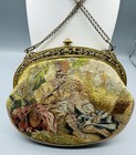 Antique French Tapestry Purse Needle Point Victorian Era Handbag Plunger Clasp