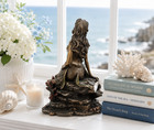 Art Nouveau Mermaid On Rock Statue     Bronze Finish Resin Nautical Sculpture Home