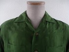 Mens S Vtg 1950s Loop Collar Dynasty Green 100  Silk Long Sleeve Shirt Polka-dot