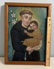 19th Century Retablo Antique Mexican Oil Tin Painting Anthony Of Padua   Christ