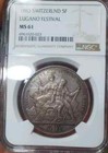 Ngc Ms 61 Switzerland Lugano 1883 1 Shooting Thaler 5 Francs Coin Unc Silver