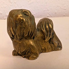 Vintage Solid Brass Maltese Shi Tzu Dog Figurine 2 Inch Cute Miniature Heavy