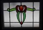 Pretty Symmetrical Midsize English Leaded Stained Glass Window 25 1 2  X 18 3 4 