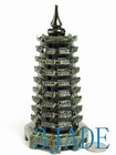 Hand Carved Natural Green Jade   Serpentine Pagoda Chinese Feng Shui Landscape