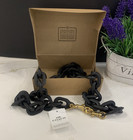 New Coach Leather Covered Long Chain Strap  Black brass