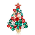 Crystal Christmas Tree Brooch Pin Red Green Rhinestone Gold Tone Jewelry Gift