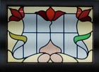 Floral Abstract Midsize Old English Leaded Stained Glass Window 25 1 2 x 19 1 2 